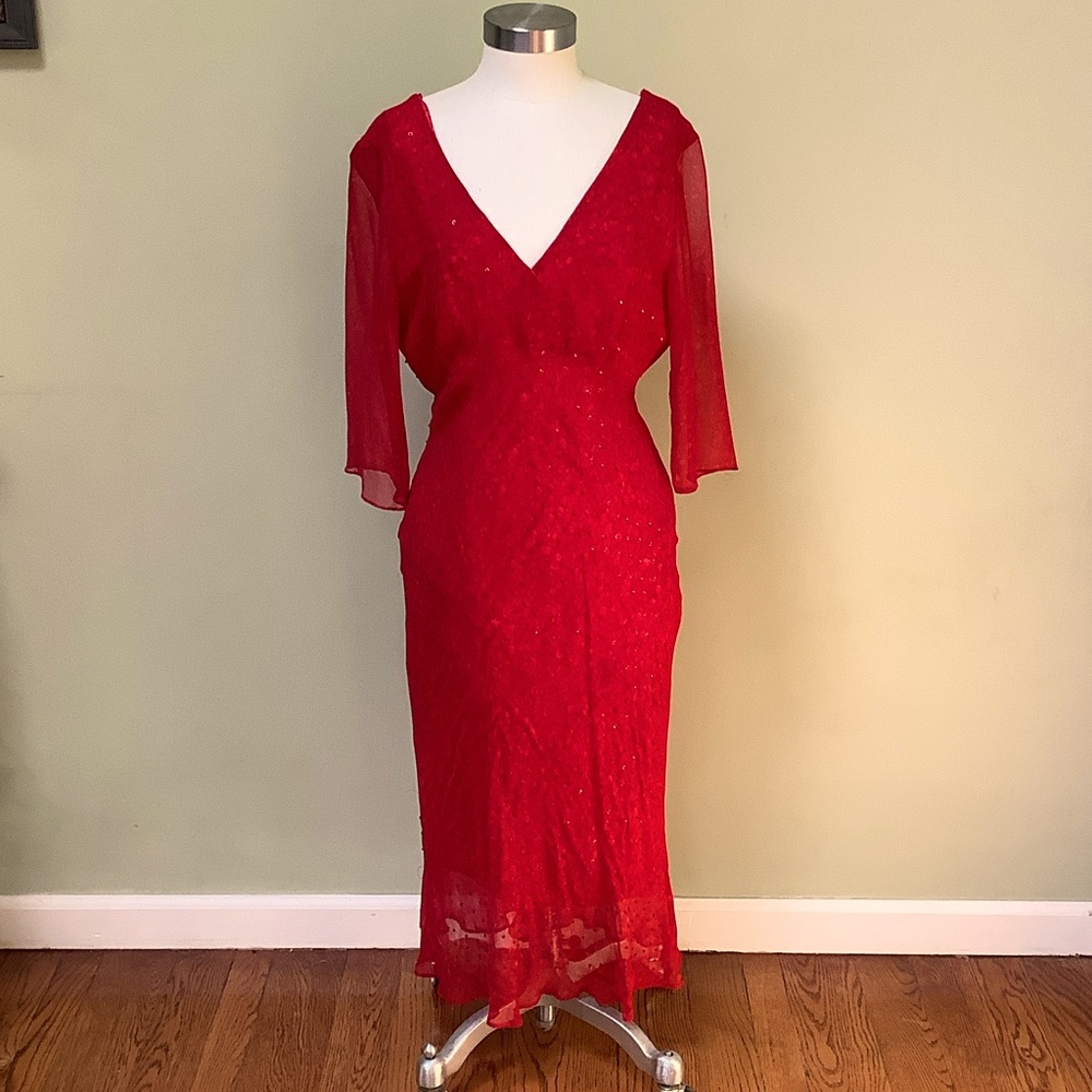 Elegant Silk and Sequin Red Dress